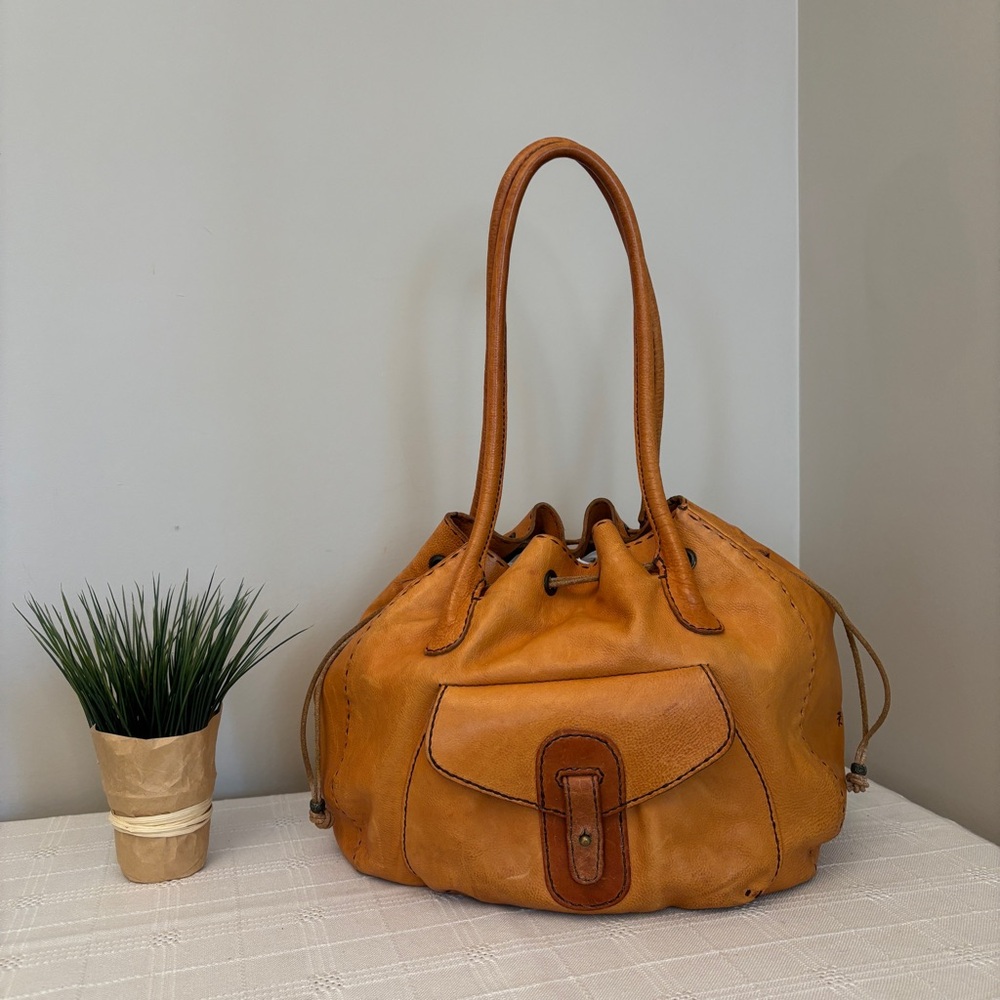 Henry Beguelin Vintage Tan Drawstring Hobo Bag Made in Italy